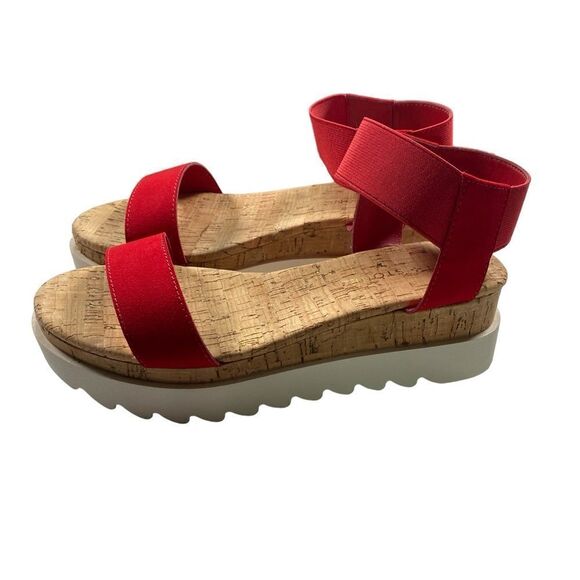 NIB Sun + Stone Women’s Red Cork Slip On Strappy Platform Sandal Open Toe Size 6 - Picture 3 of 8